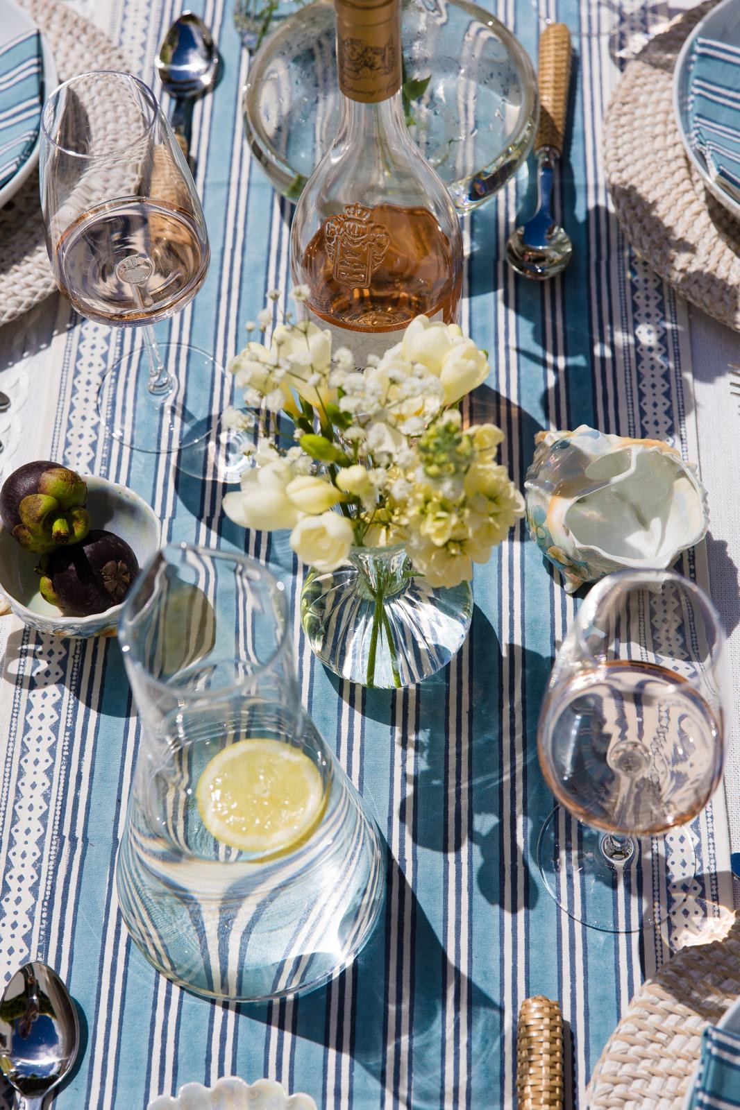 Block Printed Cotton Striped Table Runner in Blue & Indigo