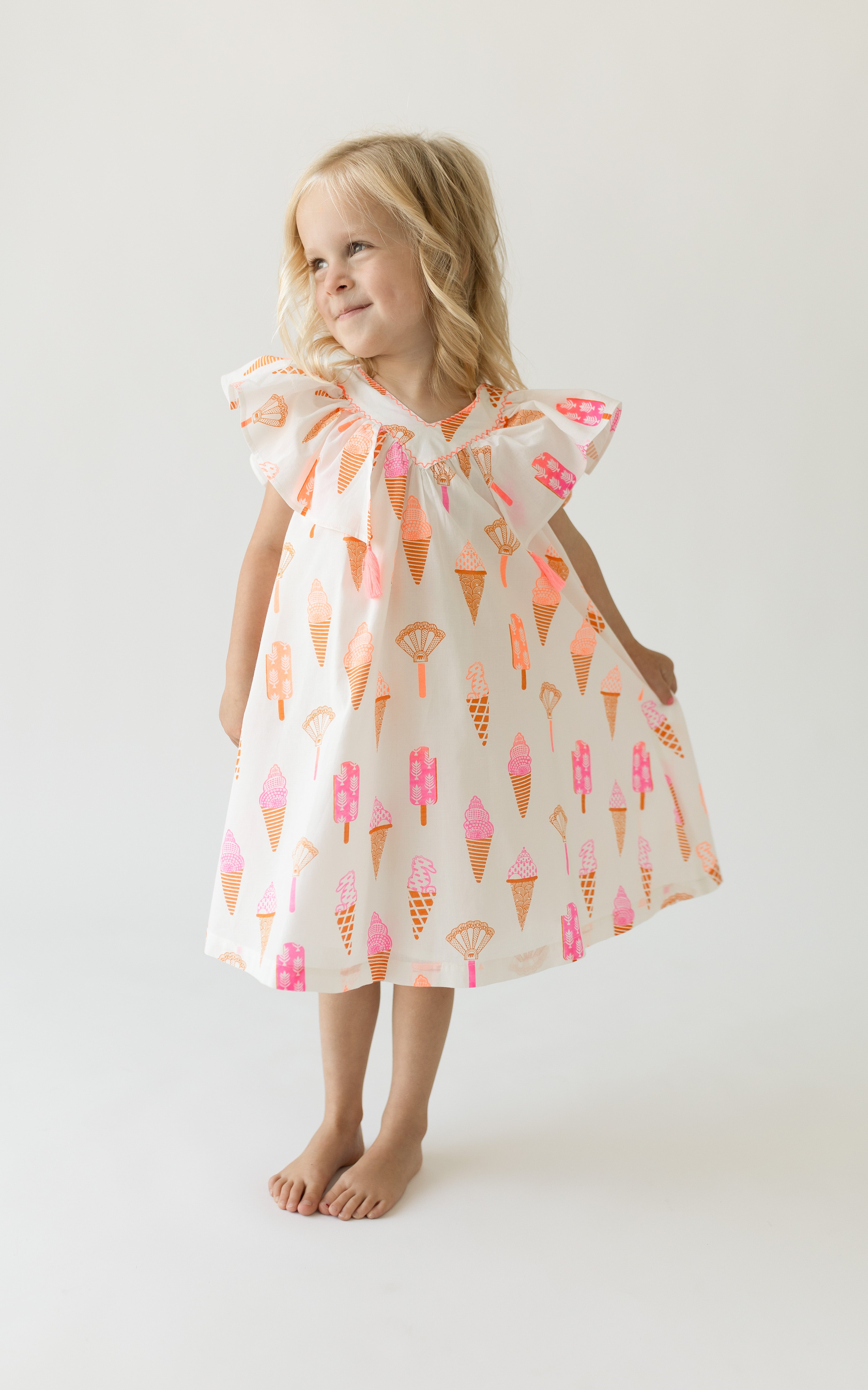 Girls Cotton Dress in Ice Cream Print