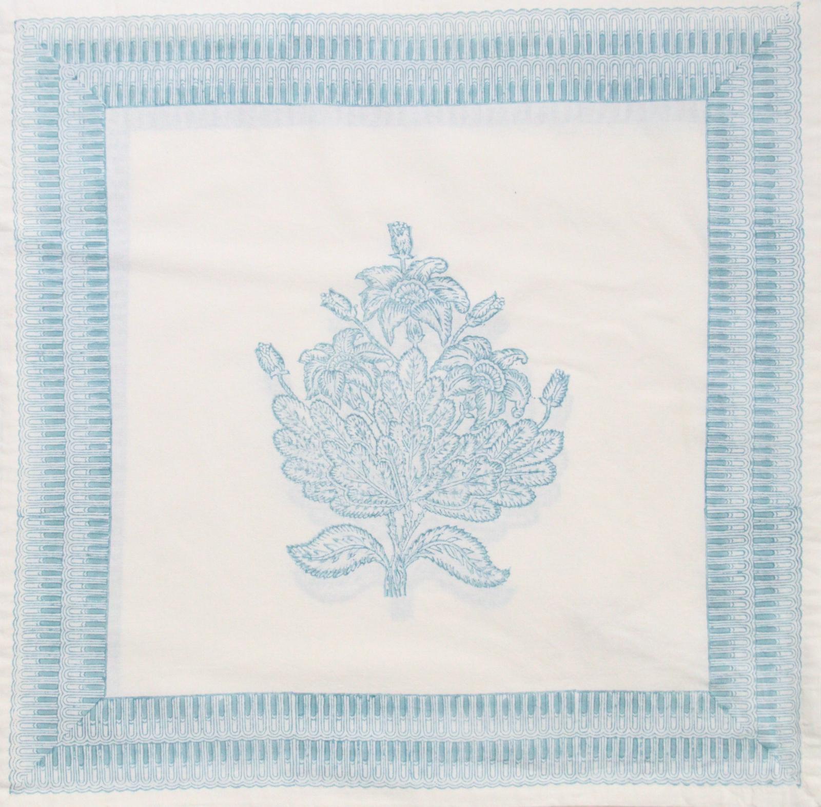 Set of 4 Block Printed Tree of Life Napkins - Pale Turquoise Print