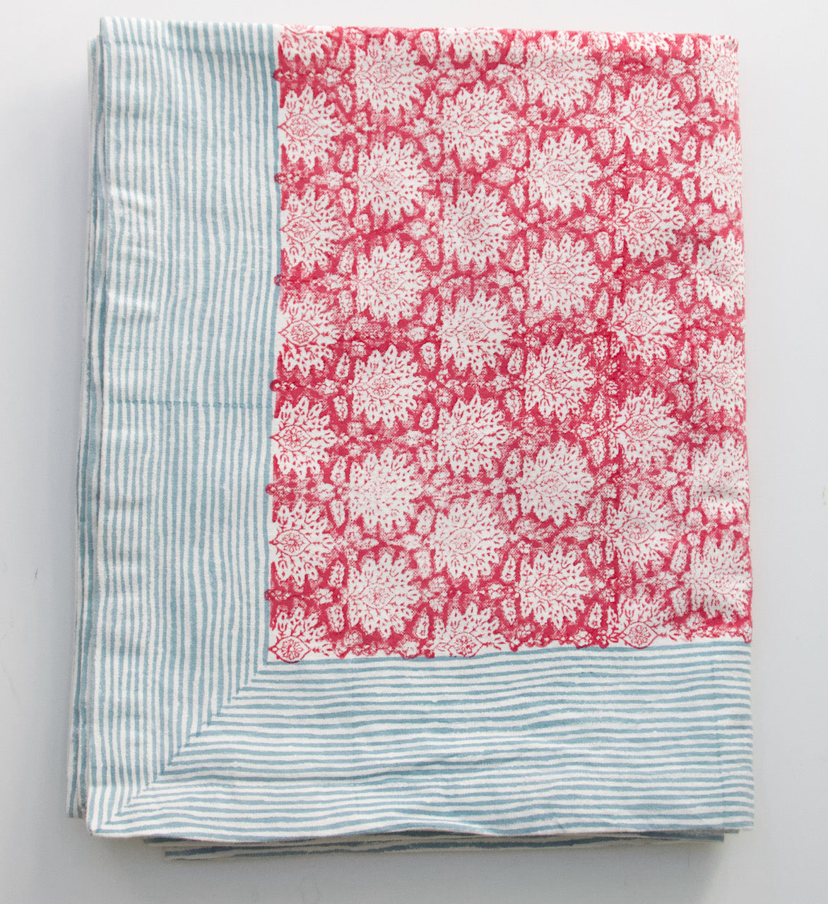 Extra Large Block Printed Tablecloth in Breezy Cherry