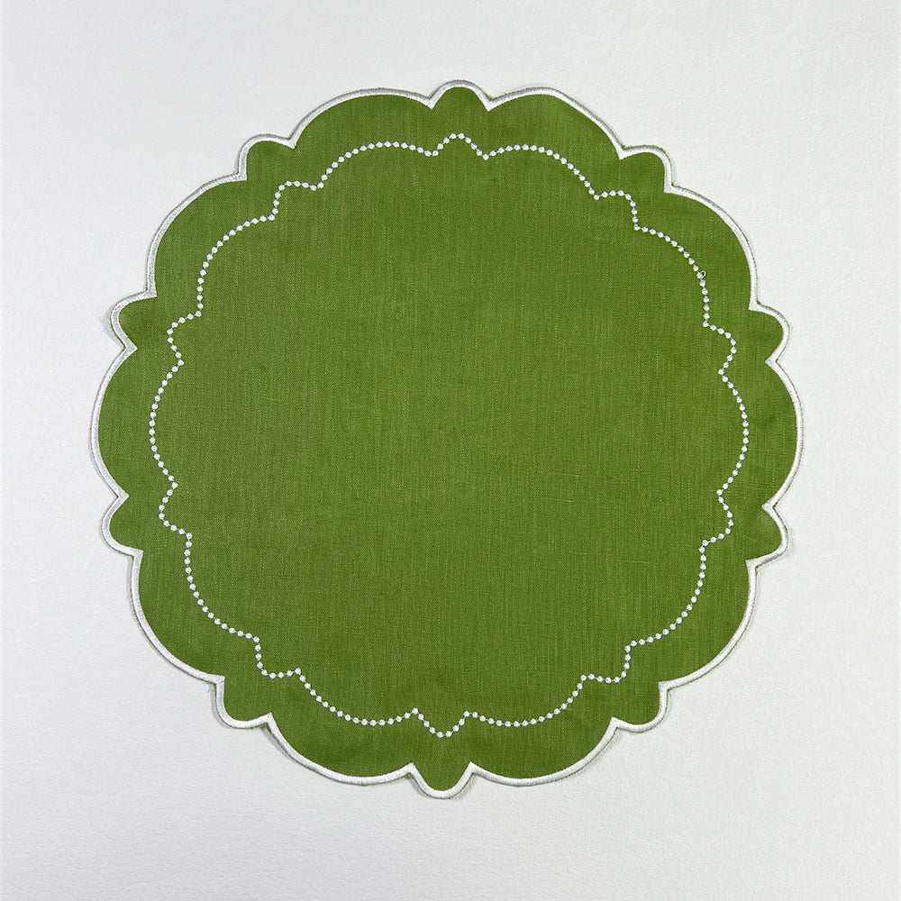 Sage Green Round Scalloped Placemats - Set of 4