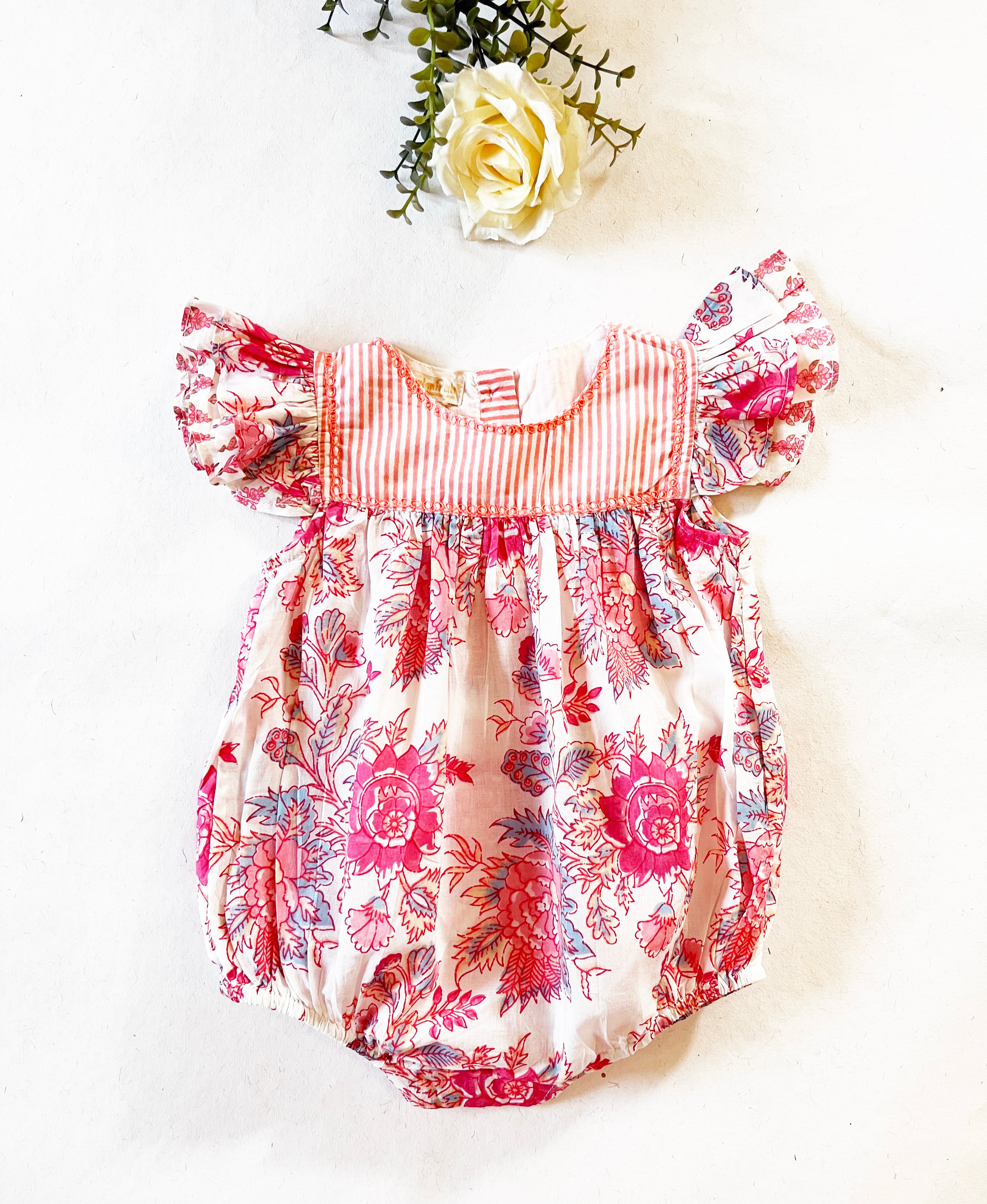 Cotton Babygrow in Rose Print