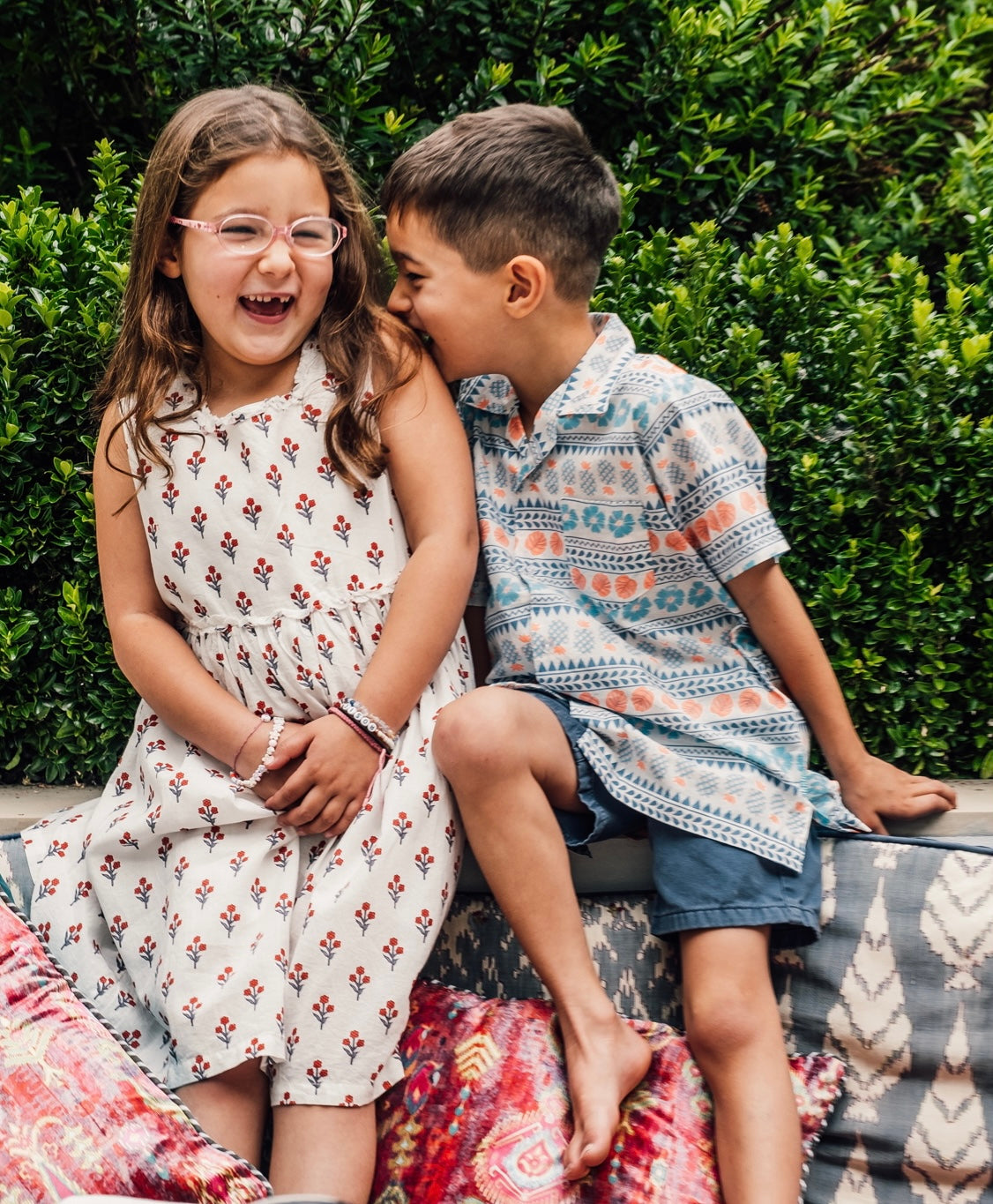 Kids Cotton White Dress in Petunia Print