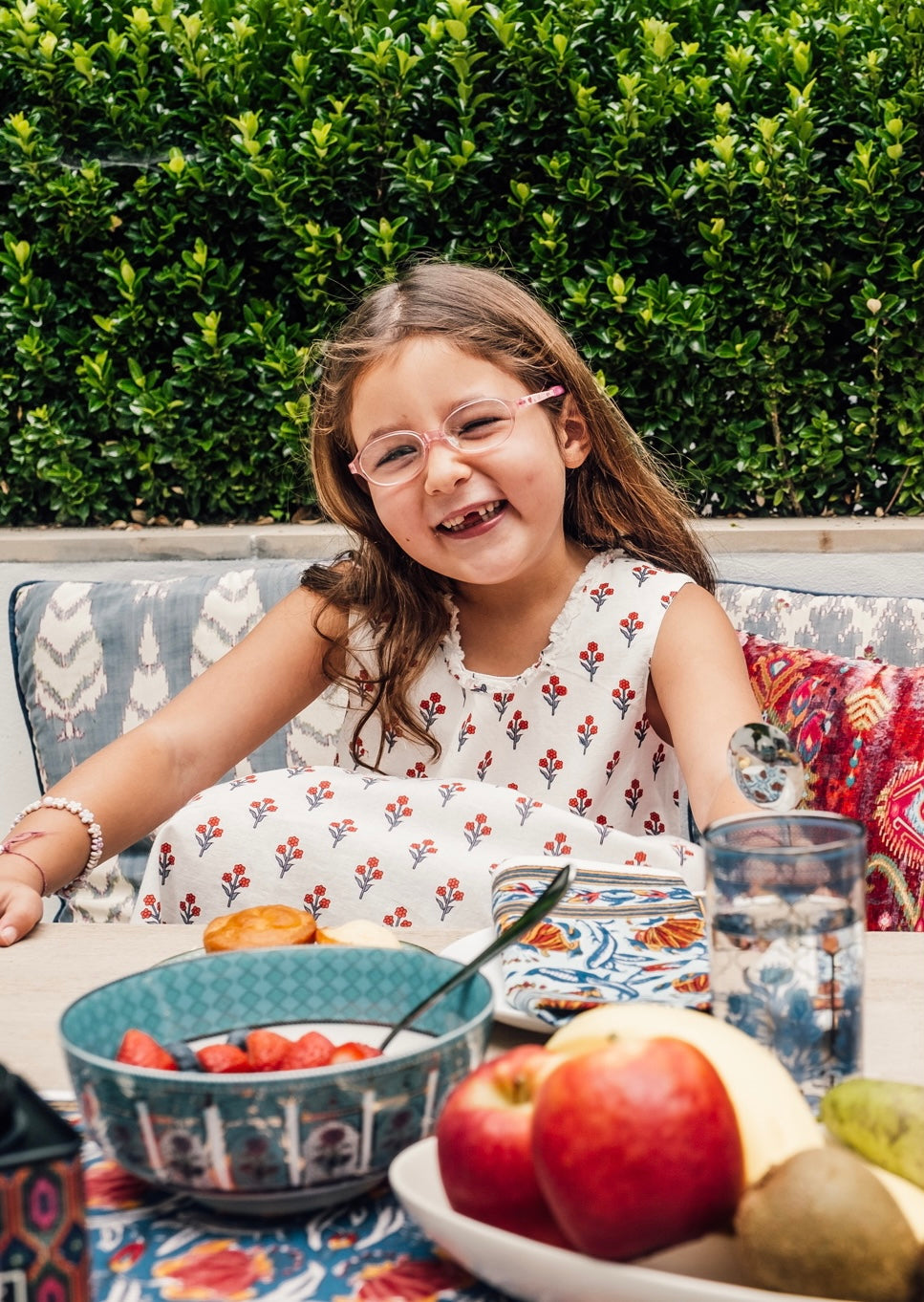 Kids Cotton White Dress in Petunia Print