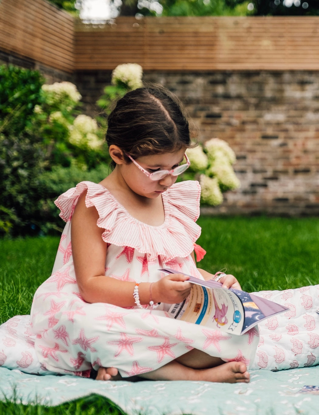 Girls Cotton Dress in Pink Starfish print