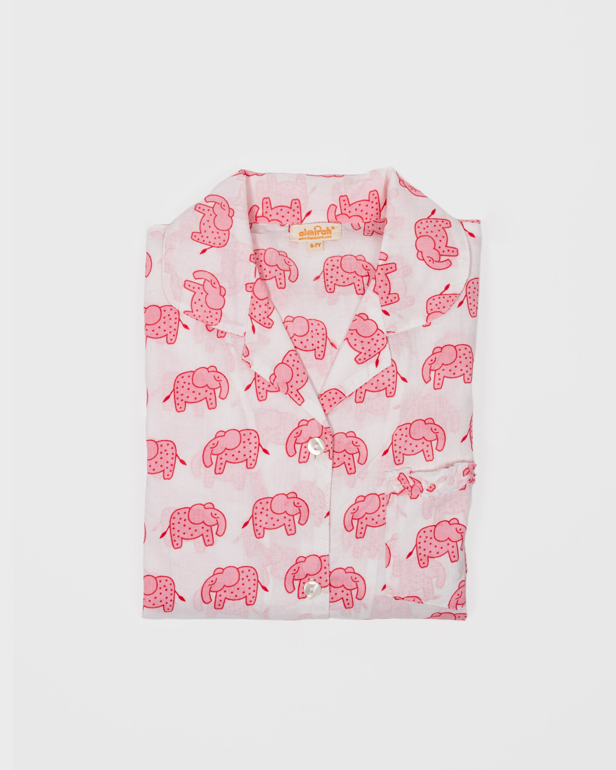 Girls Cotton Pyjamas in Pink Elephant Print