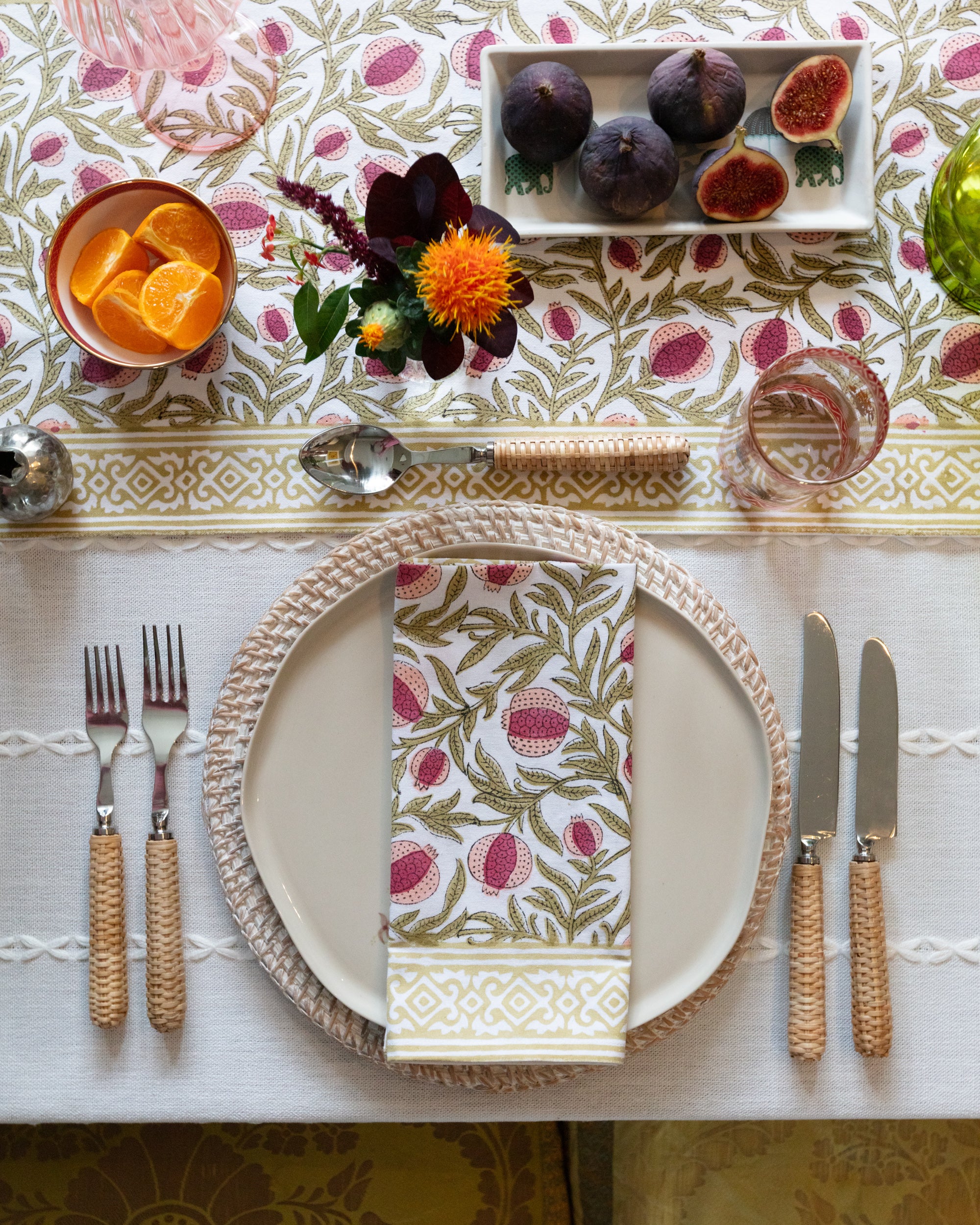 Block Printed Pomegranate Table Runner