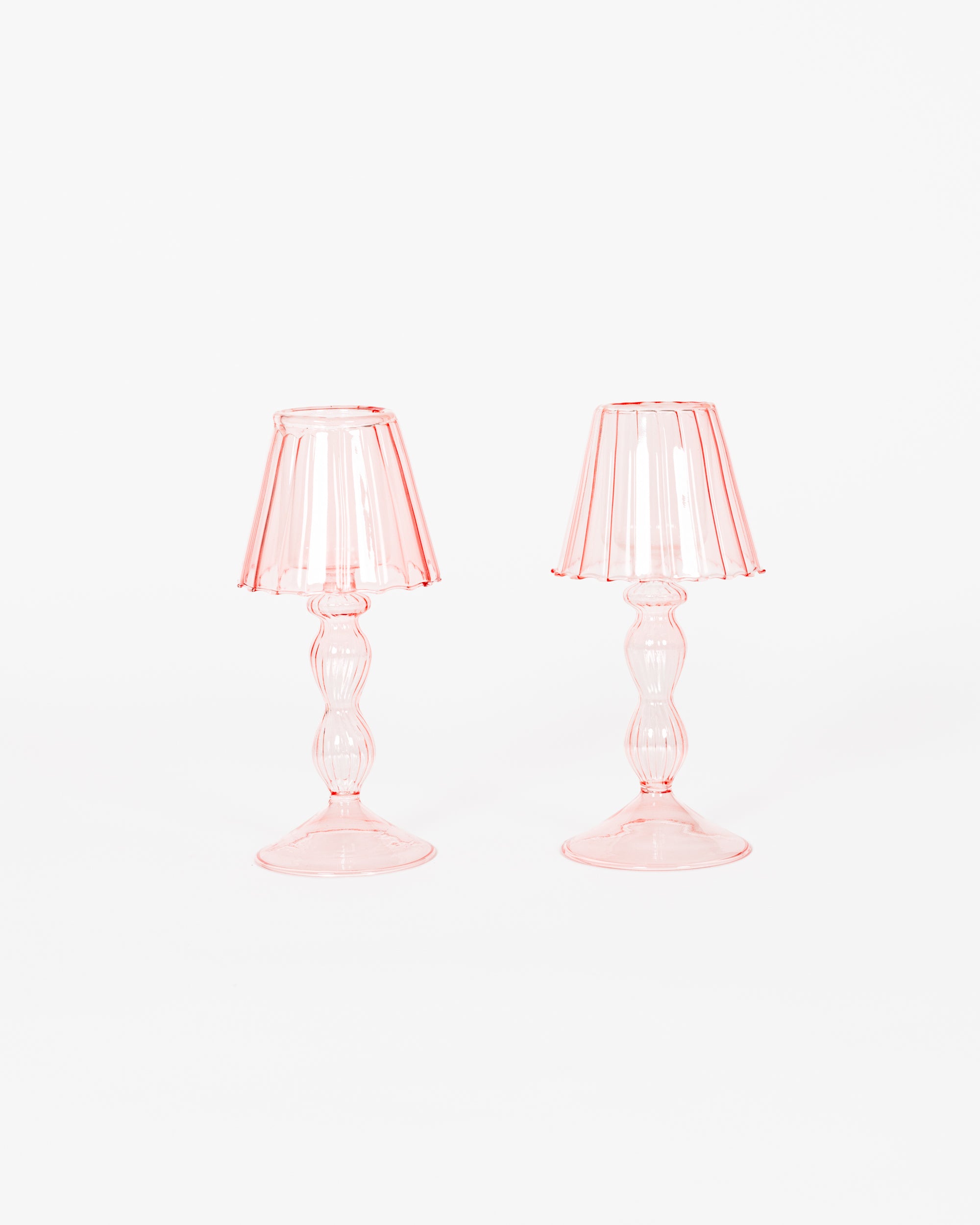 Pink Glass Lantern Tea Light Holder (pair) - 18cm