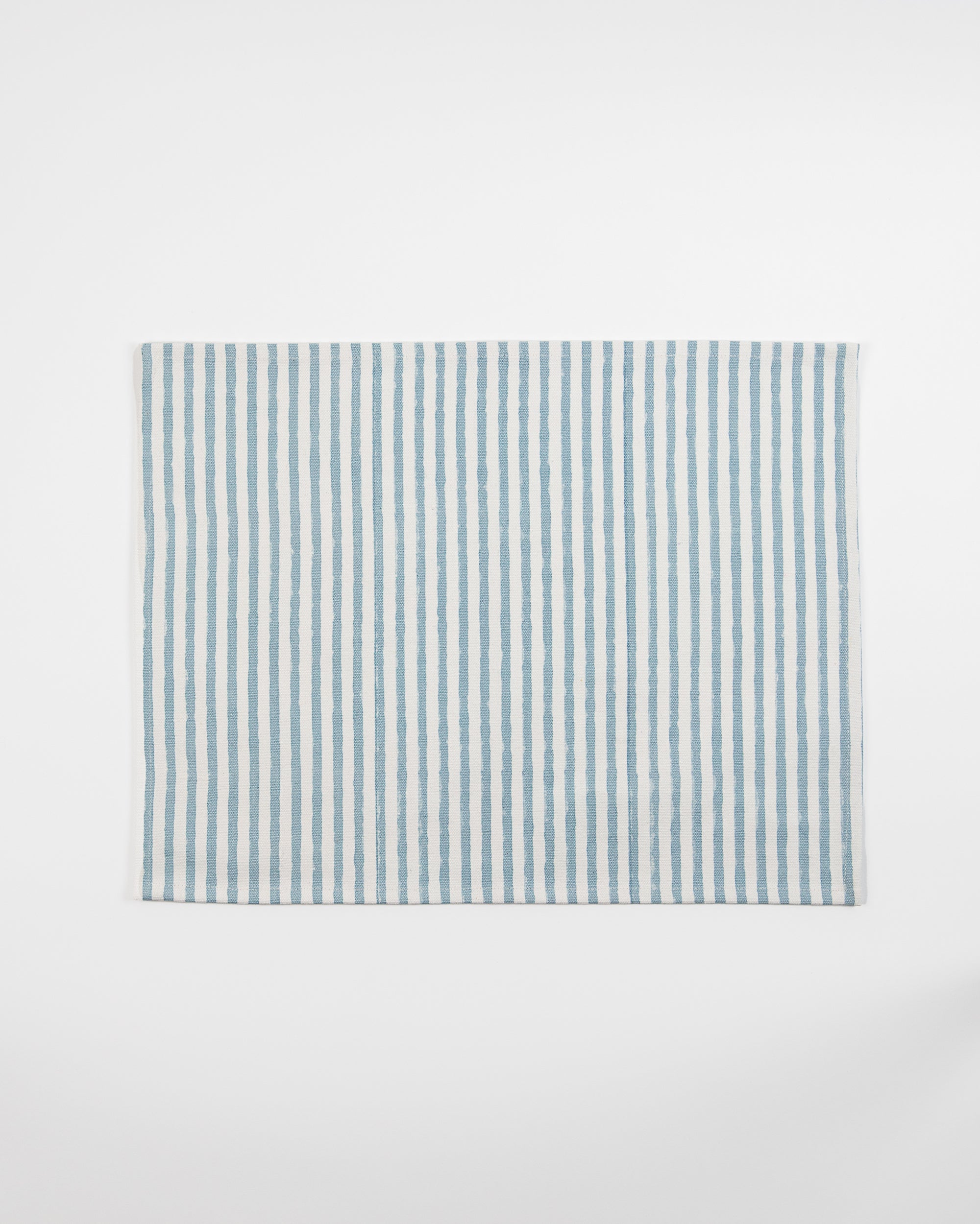 Block Printed Cotton Striped Table Mat in Duck Egg Blue