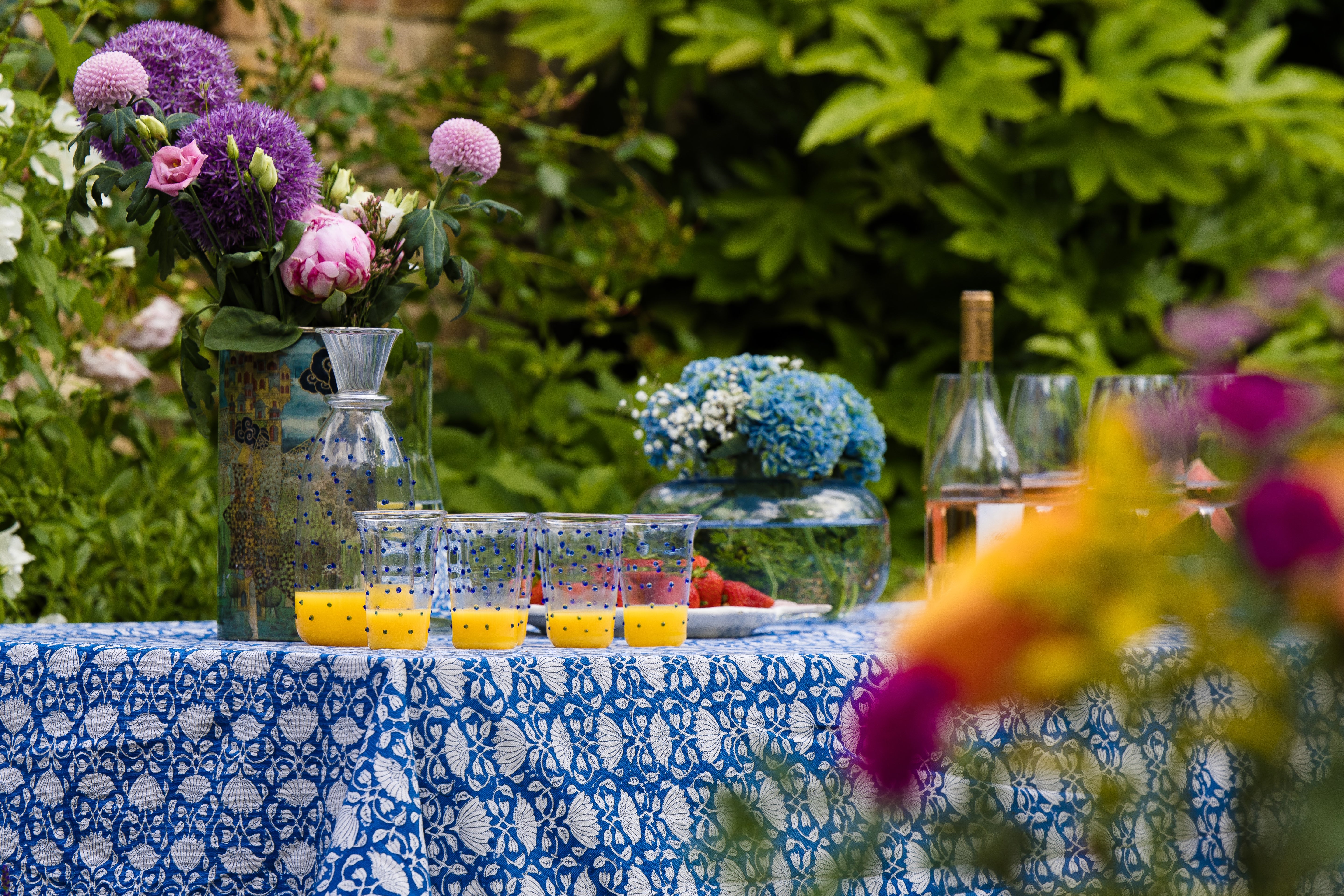 Blue Pom Pom Glass Carafe