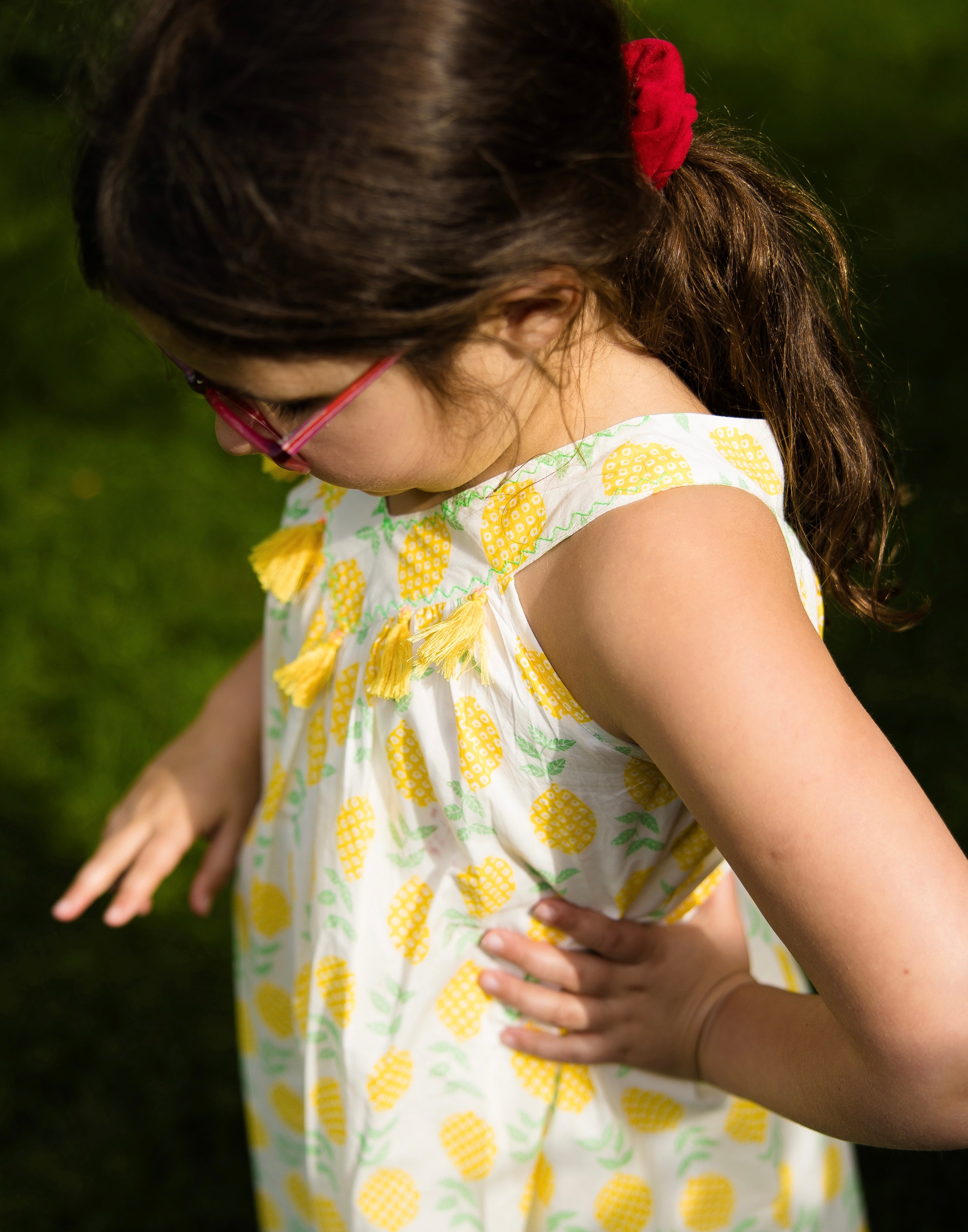 Girls Cotton Dress in Lemon Print