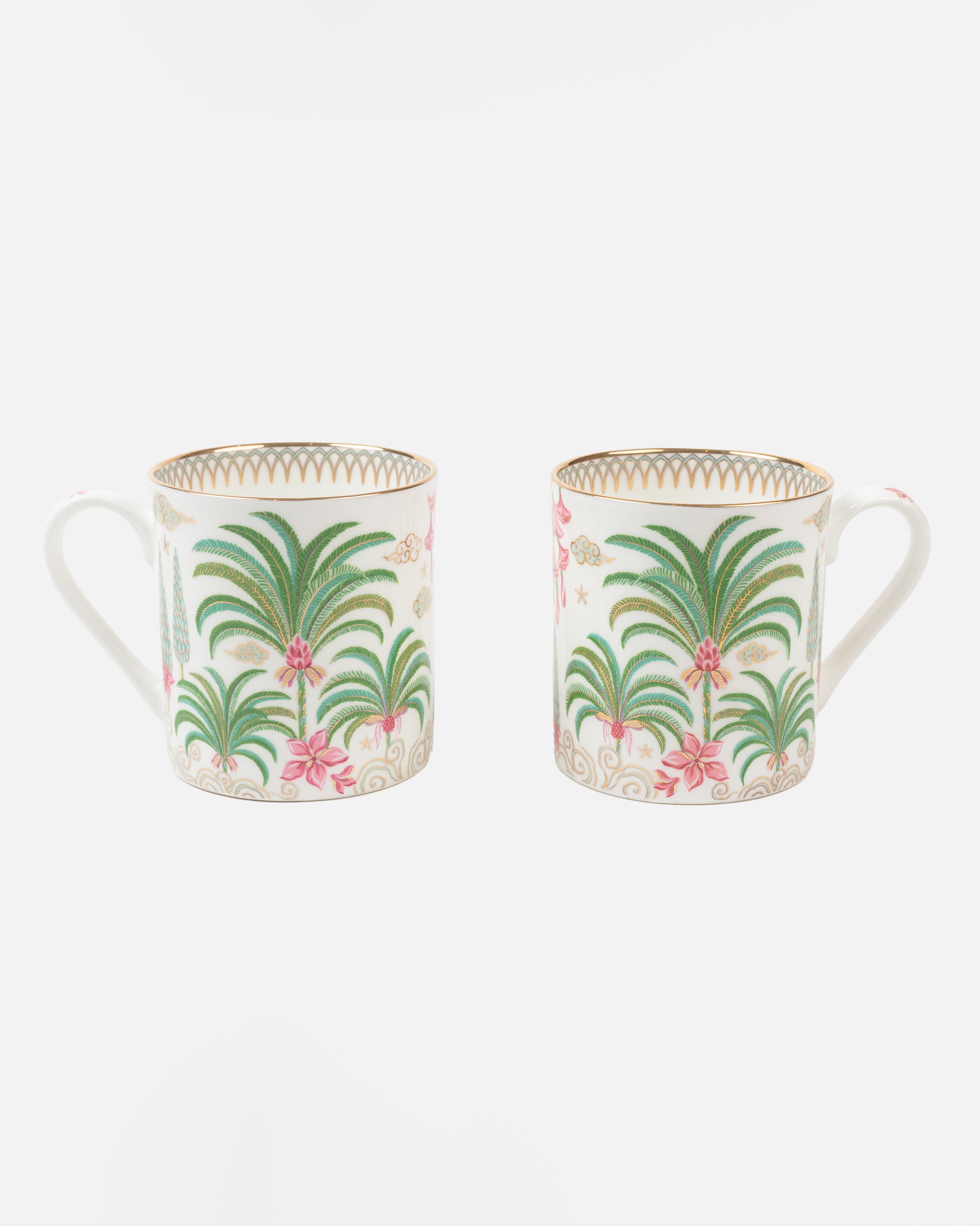 Set of 2 Fine Bone China Palm Mugs in White