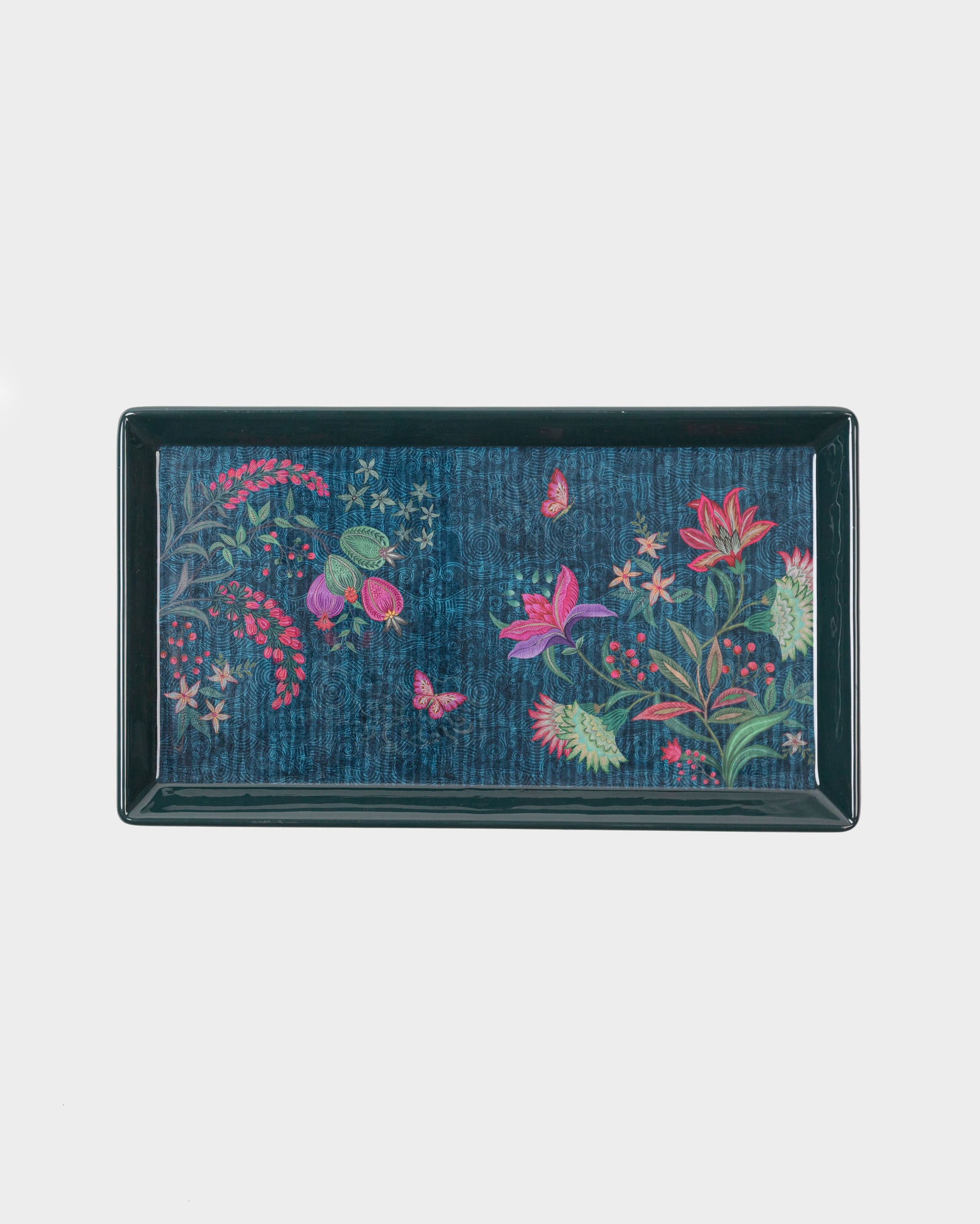 Wild Flower Enamel Tray in Blue - Slim