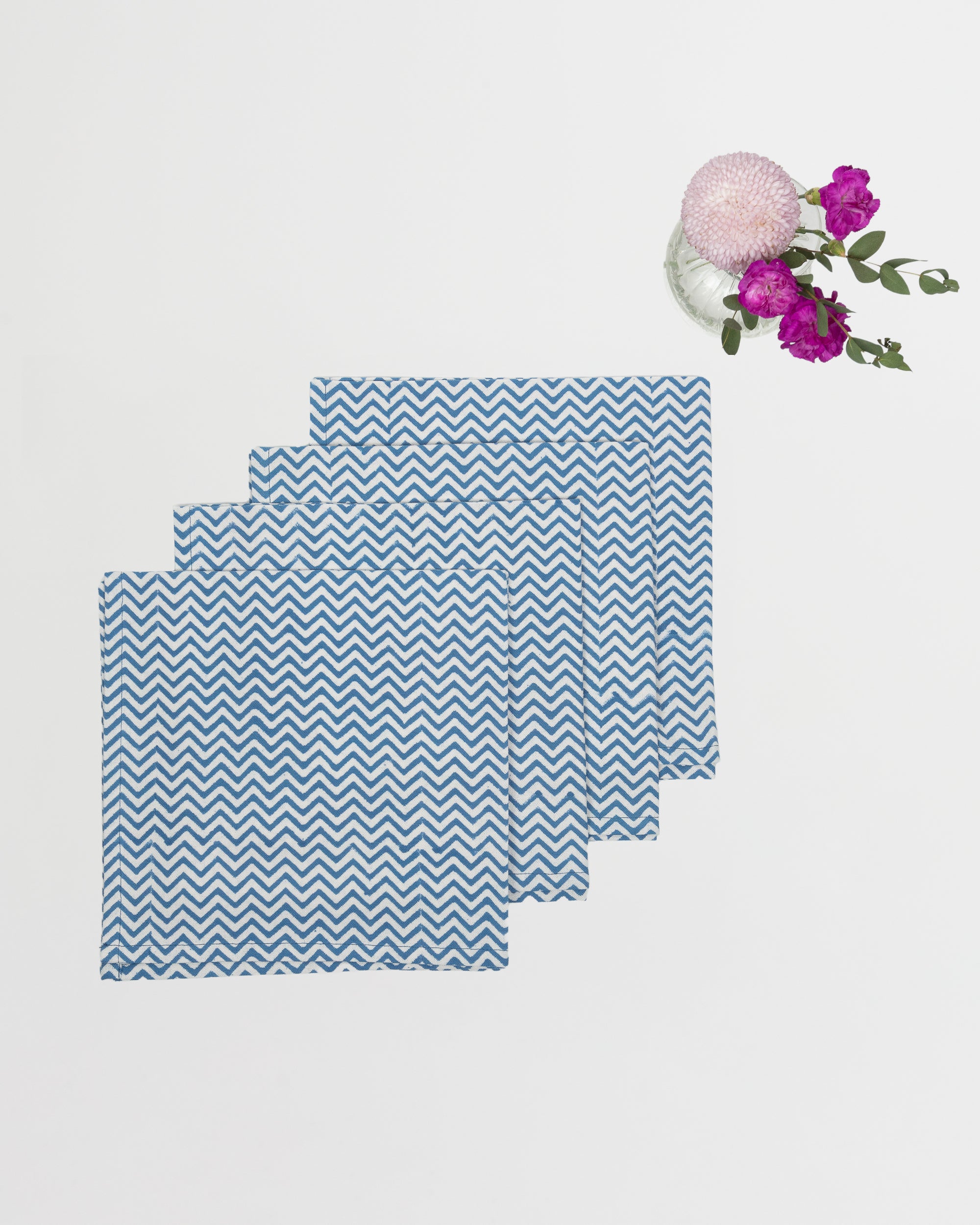 Mediterranean Blue Block Printed Chevron Napkins - Set of 4