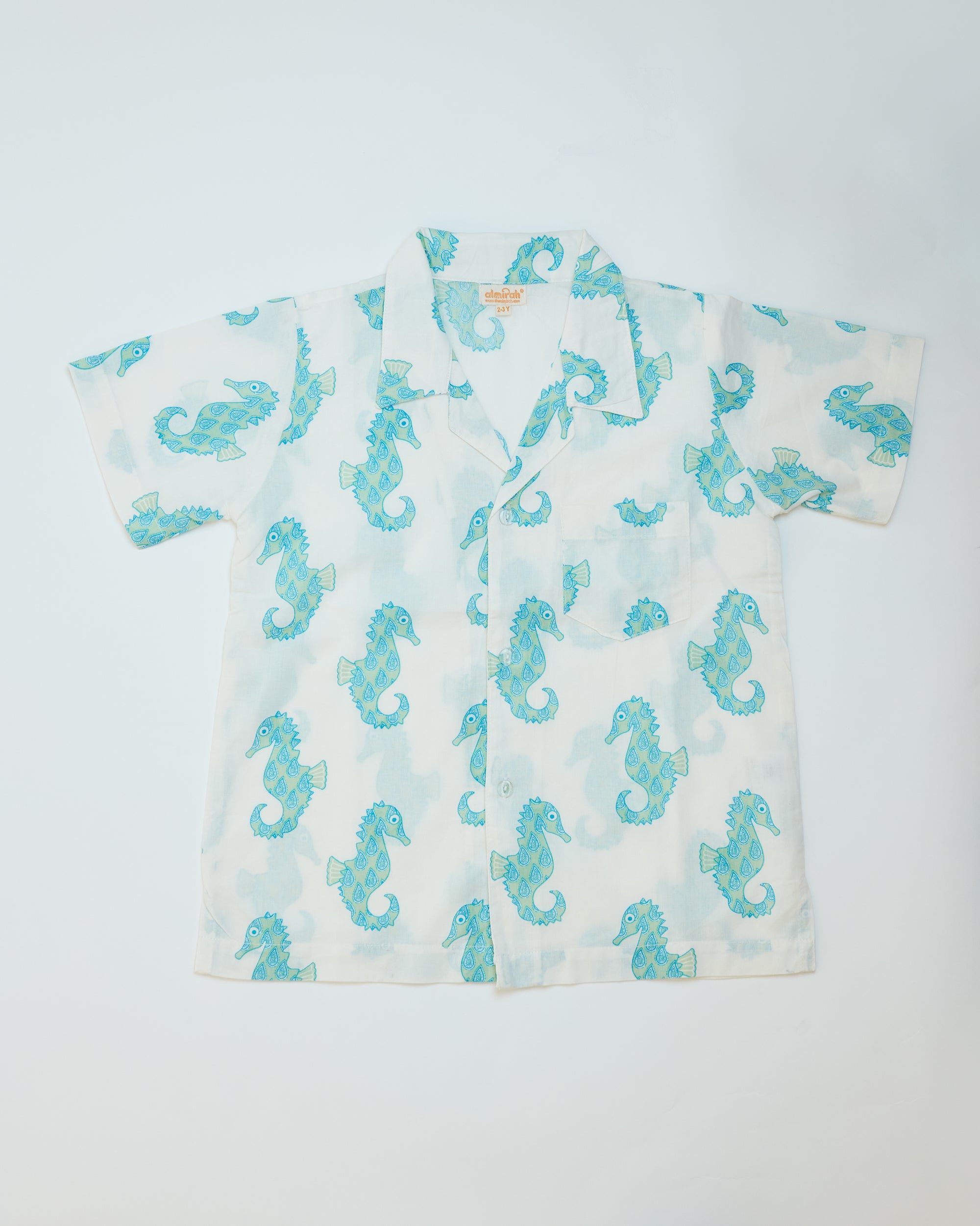 Kids Cotton Shirt in Seahorse Print