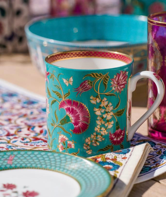 Set of 2 Ambreen Floral Mugs in Aqua