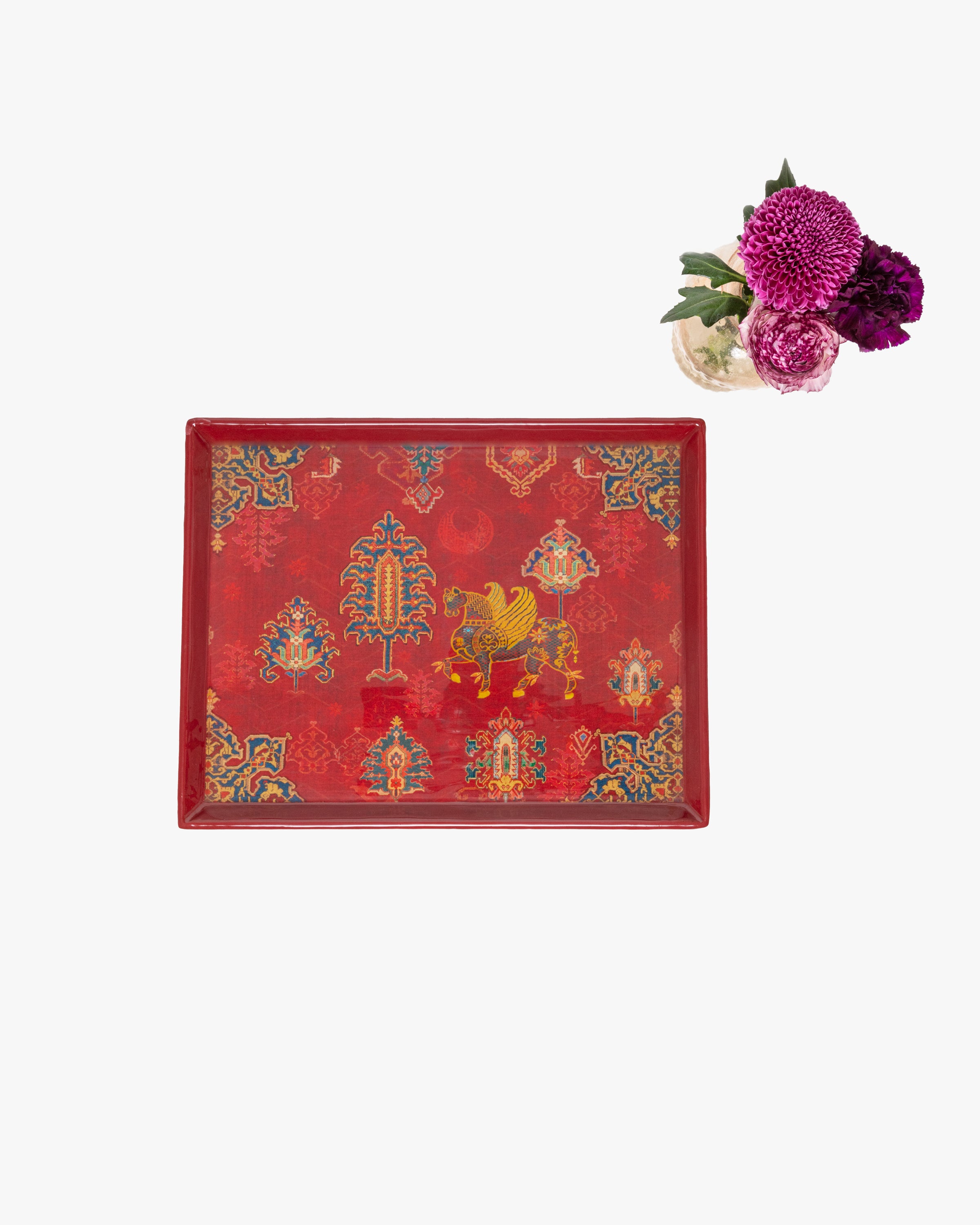 Silk Road Red Enamel Tray - Medium