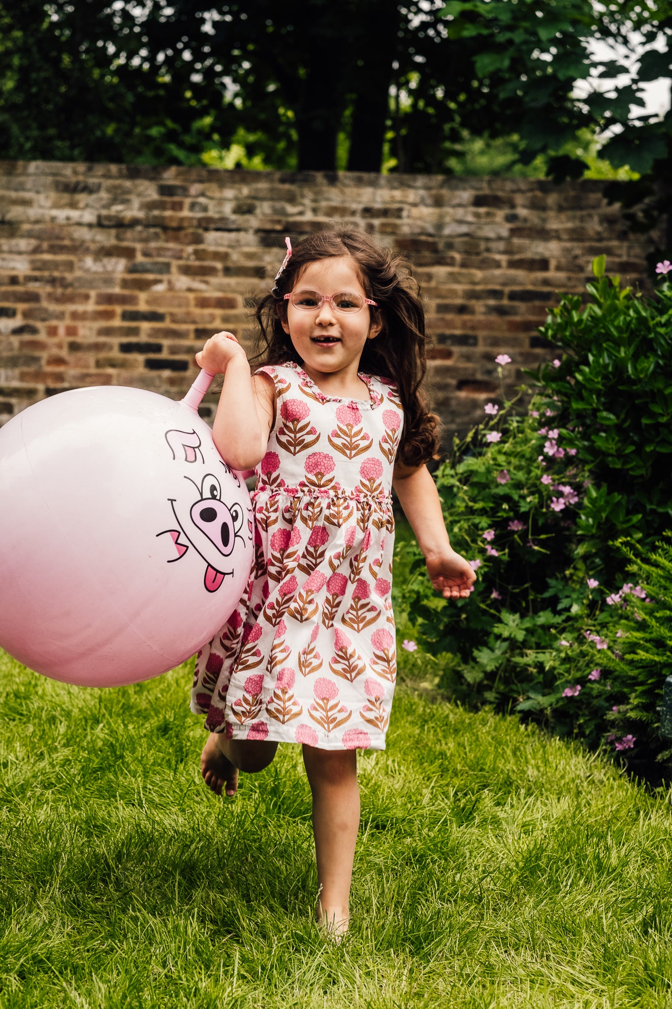 Girls Cotton Dress in Pink Florals