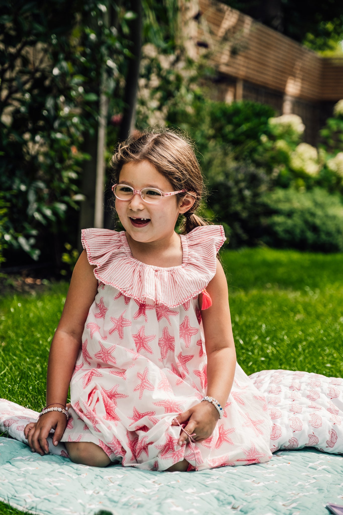 Girls Cotton Dress in Pink Starfish print