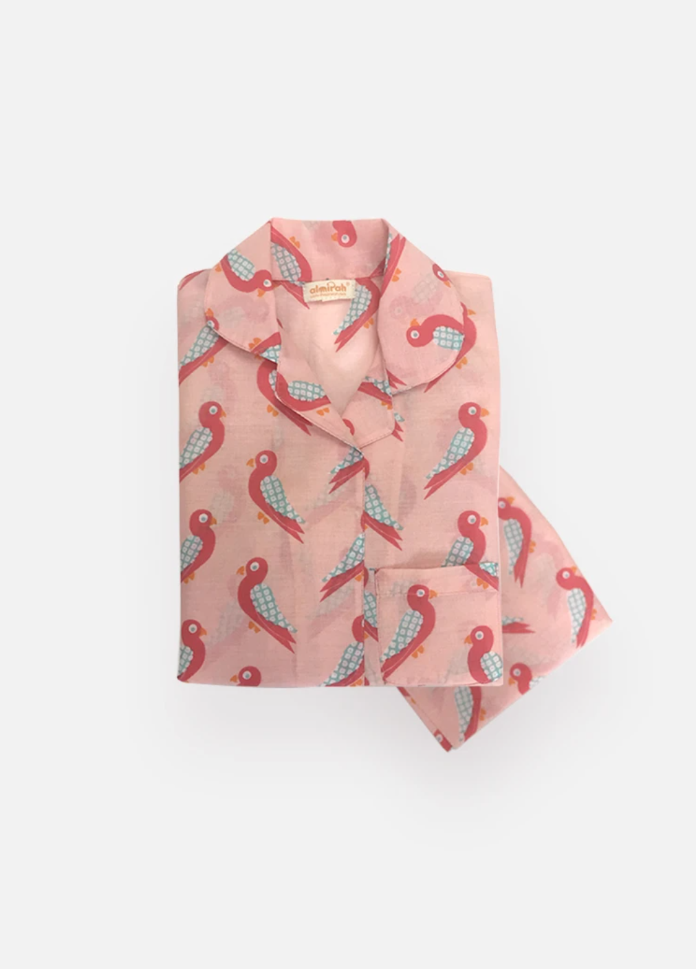 Kids printed bird pjyamas set in pink