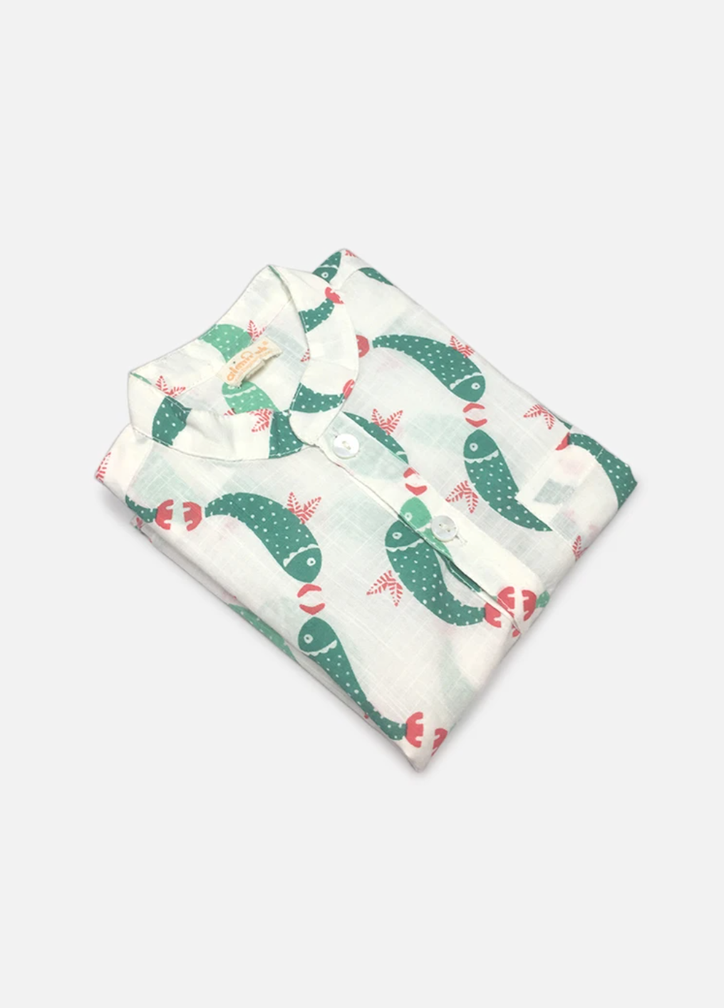 Boys Cotton Shirt in Green Acrofish Print