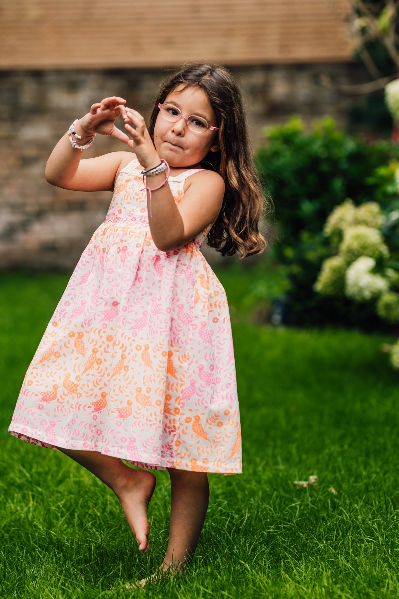 Girls Cotton Dress in Neon Print