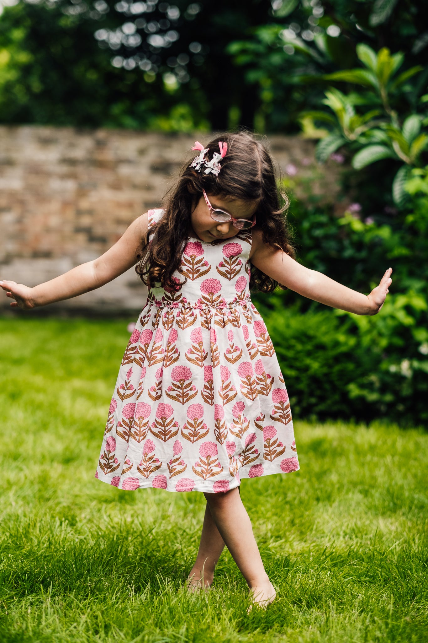 Girls Cotton Dress in Pink Florals